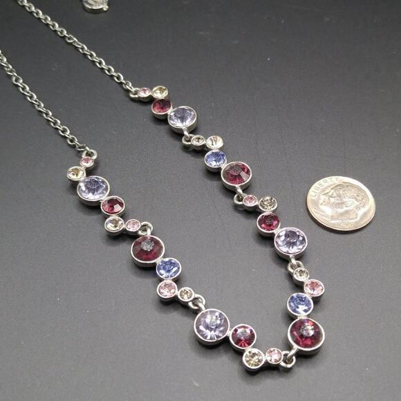 Napier Rhinestone Necklace, Silver Tone, Rhinestones Purple Blue Pink Clear, 19" - Picture 8 of 10
